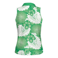 Green Aloha Hawaii Women Sleeveless Polo Shirt Monstera Hibiscus Plumeria Seamless Vibes - Polynesian Pride