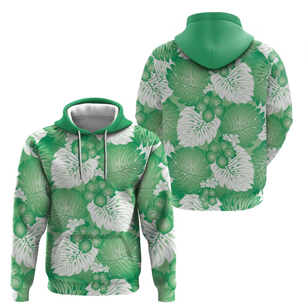 Green Aloha Hawaii Zip Hoodie Monstera Hibiscus Plumeria Seamless Vibes - Polynesian Pride