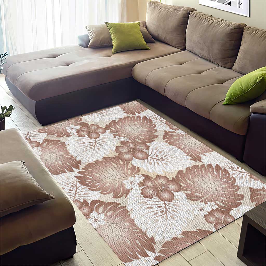 Mocha Mousse Aloha Hawaii Area Rug Monstera Hibiscus Plumeria Seamless Vibes - Polynesian Pride