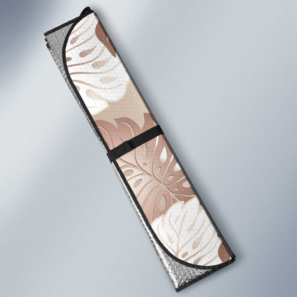 Mocha Mousse Aloha Hawaii Auto Sun Shade Monstera Hibiscus Plumeria Seamless Vibes - Polynesian Pride