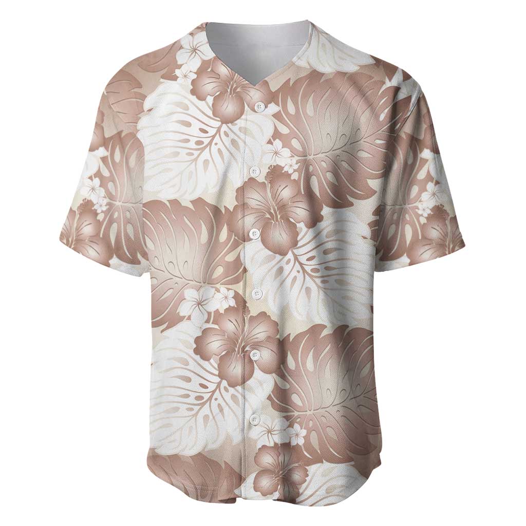 Mocha Mousse Aloha Hawaii Baseball Jersey Monstera Hibiscus Plumeria Seamless Vibes - Polynesian Pride