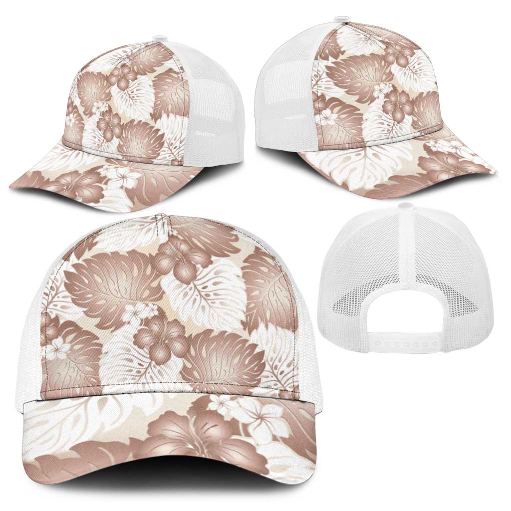 Mocha Mousse Aloha Hawaii Baseball Net Cap Monstera Hibiscus Plumeria Seamless Vibes - Polynesian Pride