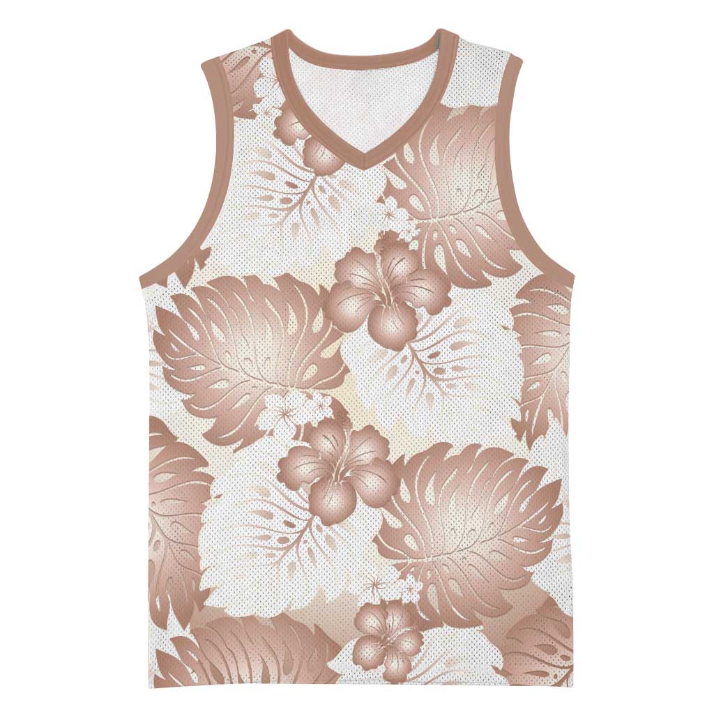 Mocha Mousse Aloha Hawaii Basketball Jersey Monstera Hibiscus Plumeria Seamless Vibes - Polynesian Pride
