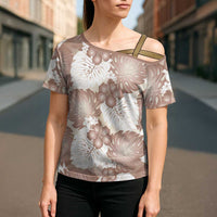 Mocha Mousse Aloha Hawaii Cross Shoulder Shirt Monstera Hibiscus Plumeria Seamless Vibes - Polynesian Pride