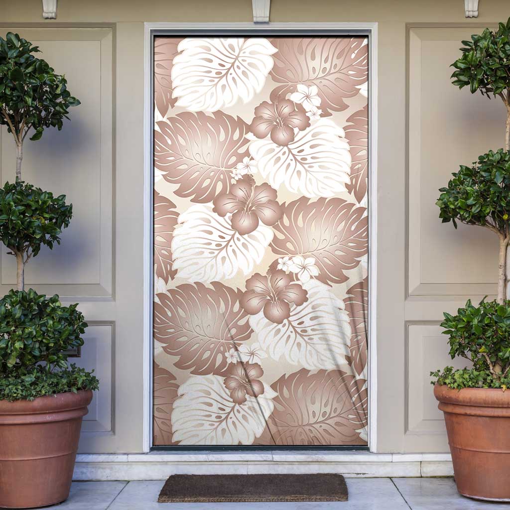 Mocha Mousse Aloha Hawaii Door Cover Monstera Hibiscus Plumeria Seamless Vibes - Polynesian Pride