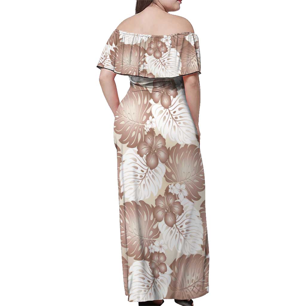 Mocha Mousse Aloha Hawaii Family Matching Off Shoulder Maxi Dress and Hawaiian Shirt Monstera Hibiscus Plumeria Seamless Vibes - Polynesian Pride