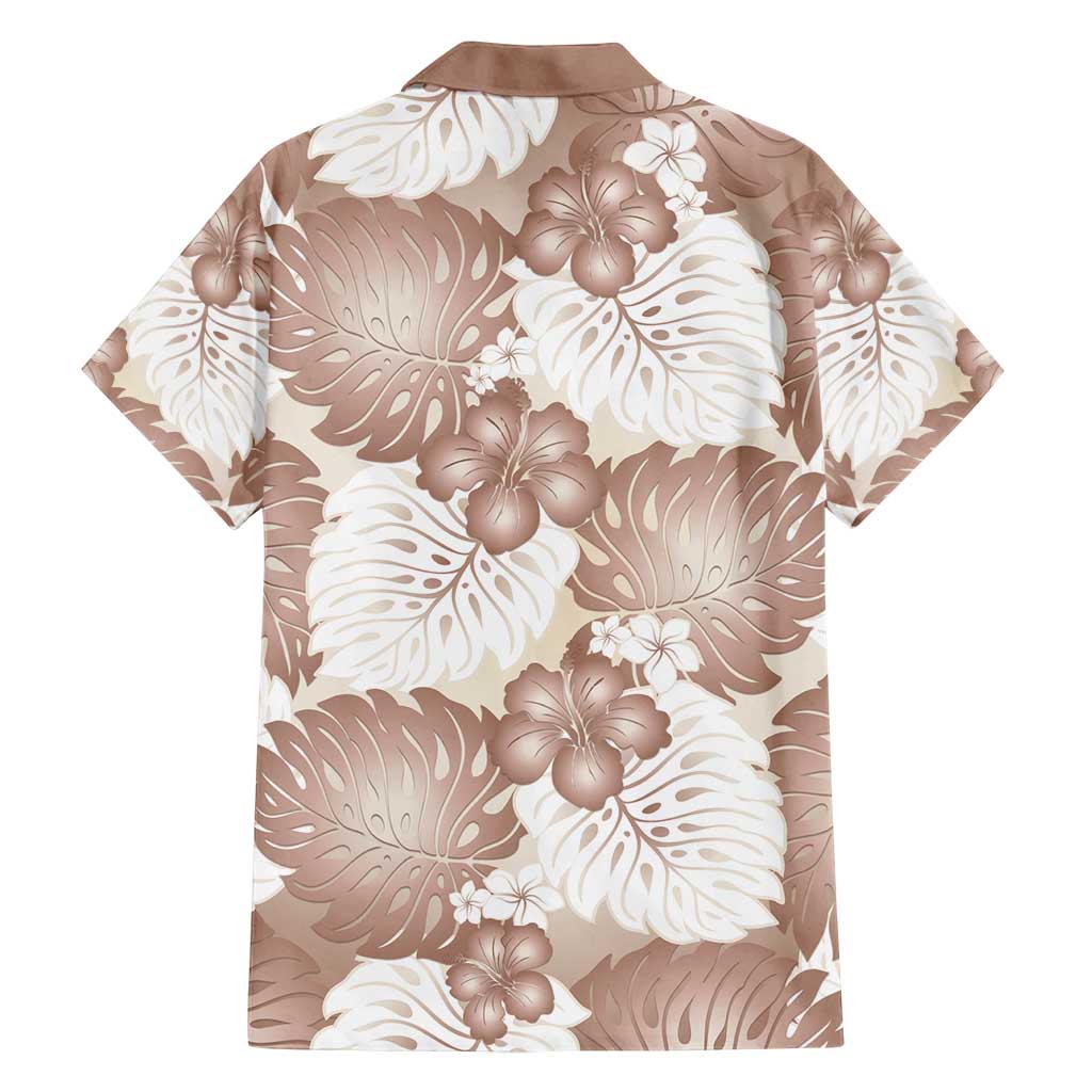 Mocha Mousse Aloha Hawaii Family Matching Off Shoulder Short Dress and Hawaiian Shirt Monstera Hibiscus Plumeria Seamless Vibes - Polynesian Pride