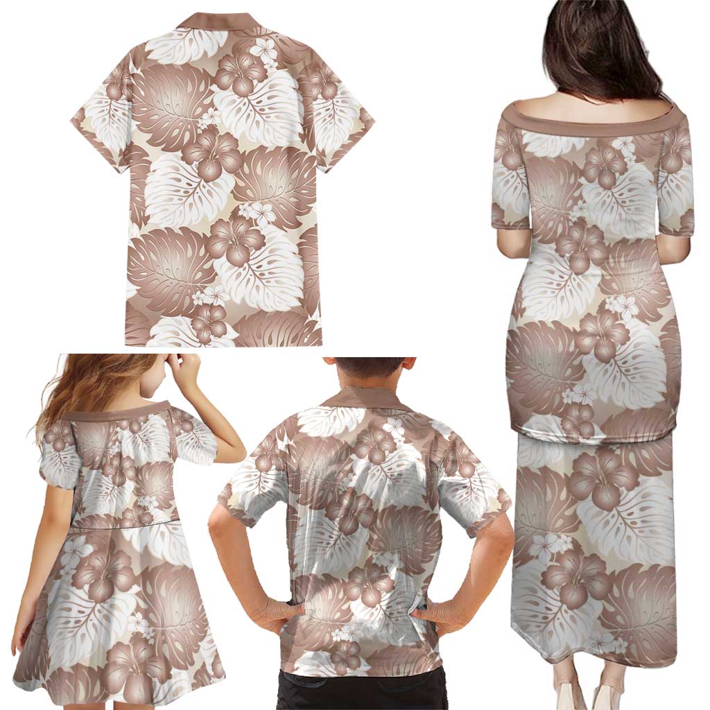 Mocha Mousse Aloha Hawaii Family Matching Puletasi and Hawaiian Shirt Monstera Hibiscus Plumeria Seamless Vibes - Polynesian Pride