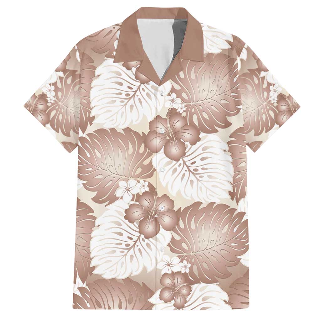 Mocha Mousse Aloha Hawaii Family Matching Short Sleeve Bodycon Dress and Hawaiian Shirt Monstera Hibiscus Plumeria Seamless Vibes - Polynesian Pride