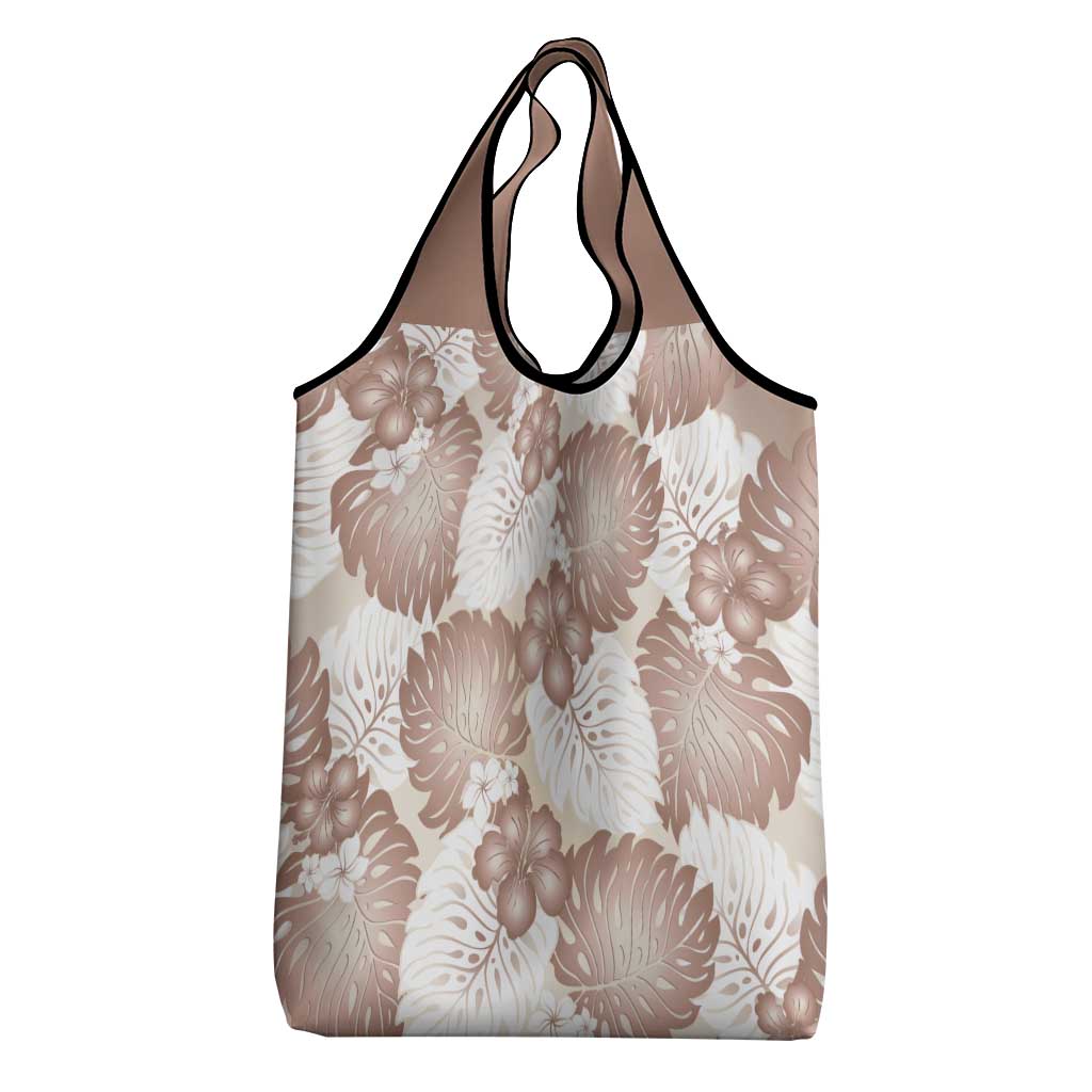 Mocha Mousse Aloha Hawaii Grocery Bag Monstera Hibiscus Plumeria Seamless Vibes - Polynesian Pride