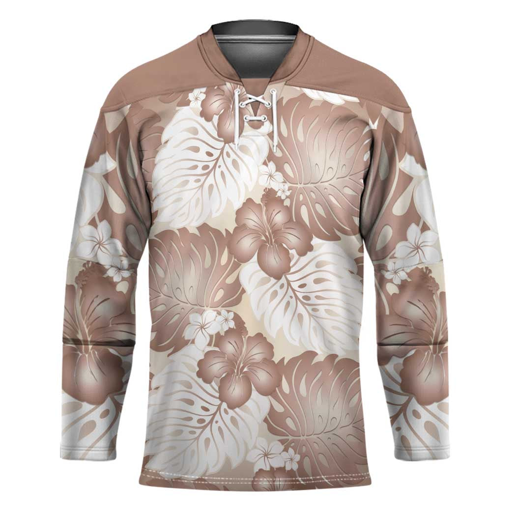 Mocha Mousse Aloha Hawaii Hockey Jersey Monstera Hibiscus Plumeria Seamless Vibes - Polynesian Pride