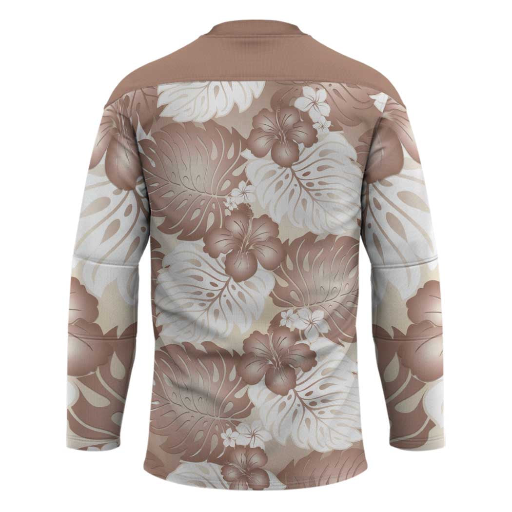 Mocha Mousse Aloha Hawaii Hockey Jersey Monstera Hibiscus Plumeria Seamless Vibes - Polynesian Pride