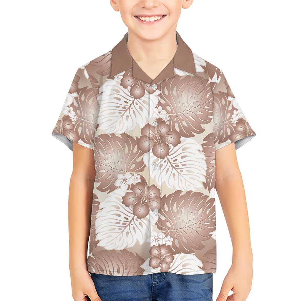 Mocha Mousse Aloha Hawaii Kid Hawaiian Shirt Monstera Hibiscus Plumeria Seamless Vibes - Polynesian Pride