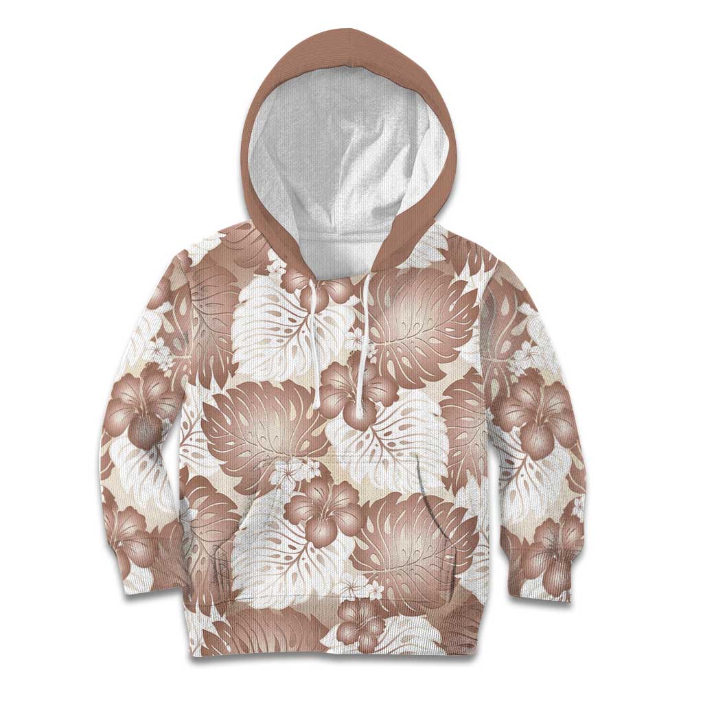 Mocha Mousse Aloha Hawaii Kid Hoodie Monstera Hibiscus Plumeria Seamless Vibes - Polynesian Pride