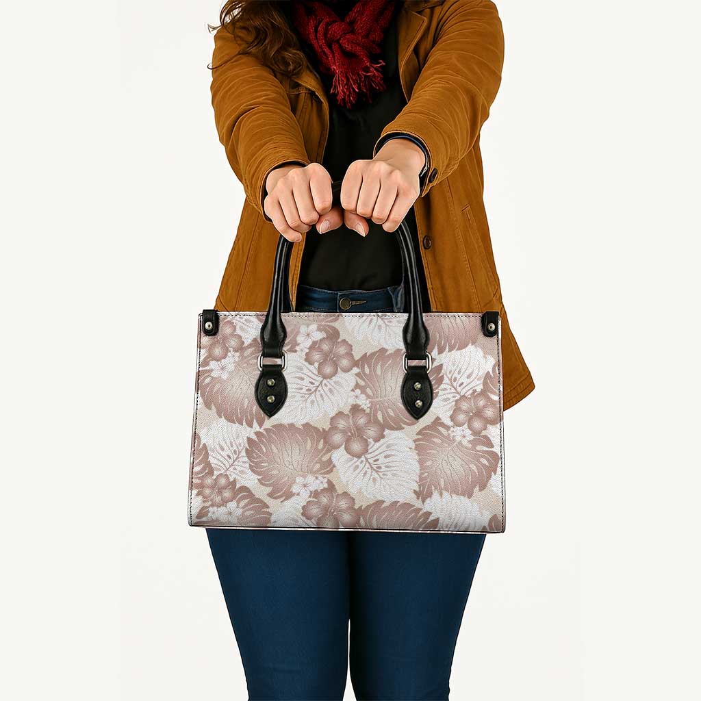 Mocha Mousse Aloha Hawaii Leather Bag Monstera Hibiscus Plumeria Seamless Vibes - Polynesian Pride