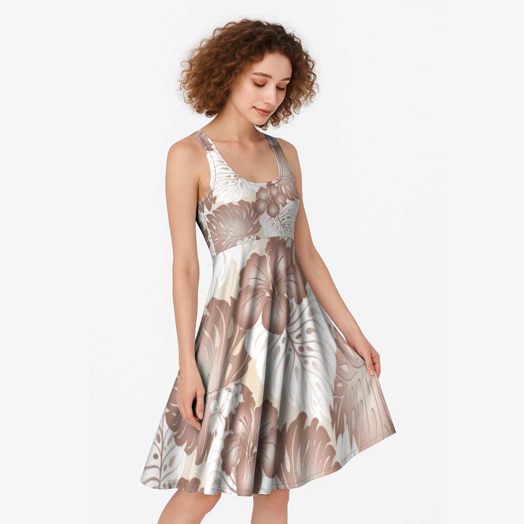 Mocha Mousse Aloha Hawaii Midi Dress Monstera Hibiscus Plumeria Seamless Vibes - Polynesian Pride