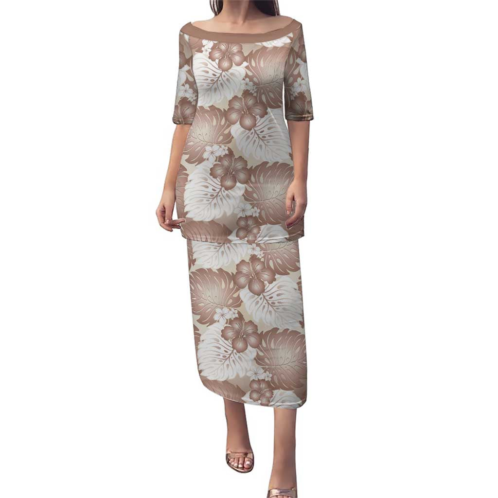 Mocha Mousse Aloha Hawaii Puletasi Monstera Hibiscus Plumeria Seamless Vibes - Polynesian Pride