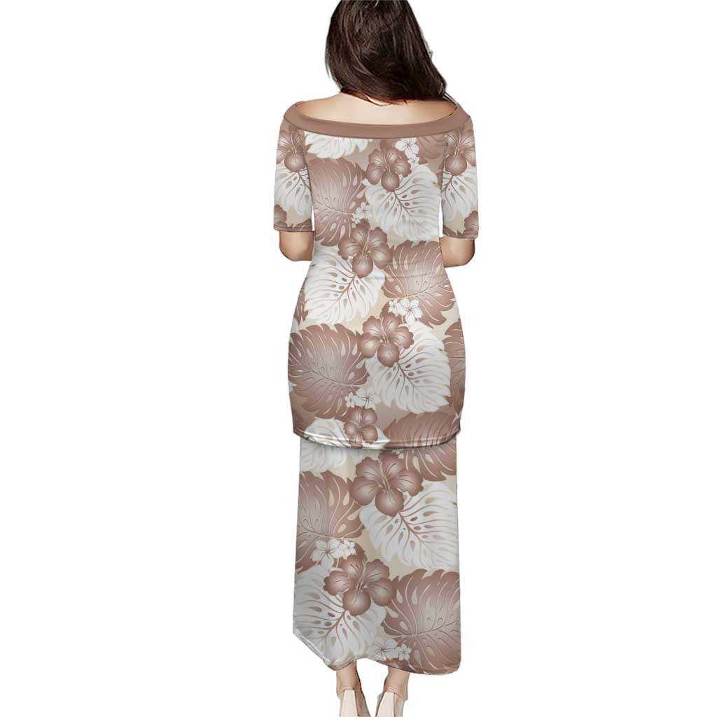 Mocha Mousse Aloha Hawaii Puletasi Monstera Hibiscus Plumeria Seamless Vibes - Polynesian Pride