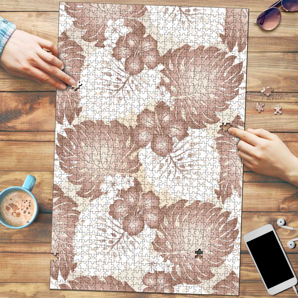 Mocha Mousse Aloha Hawaii Puzzle Monstera Hibiscus Plumeria Seamless Vibes - Polynesian Pride