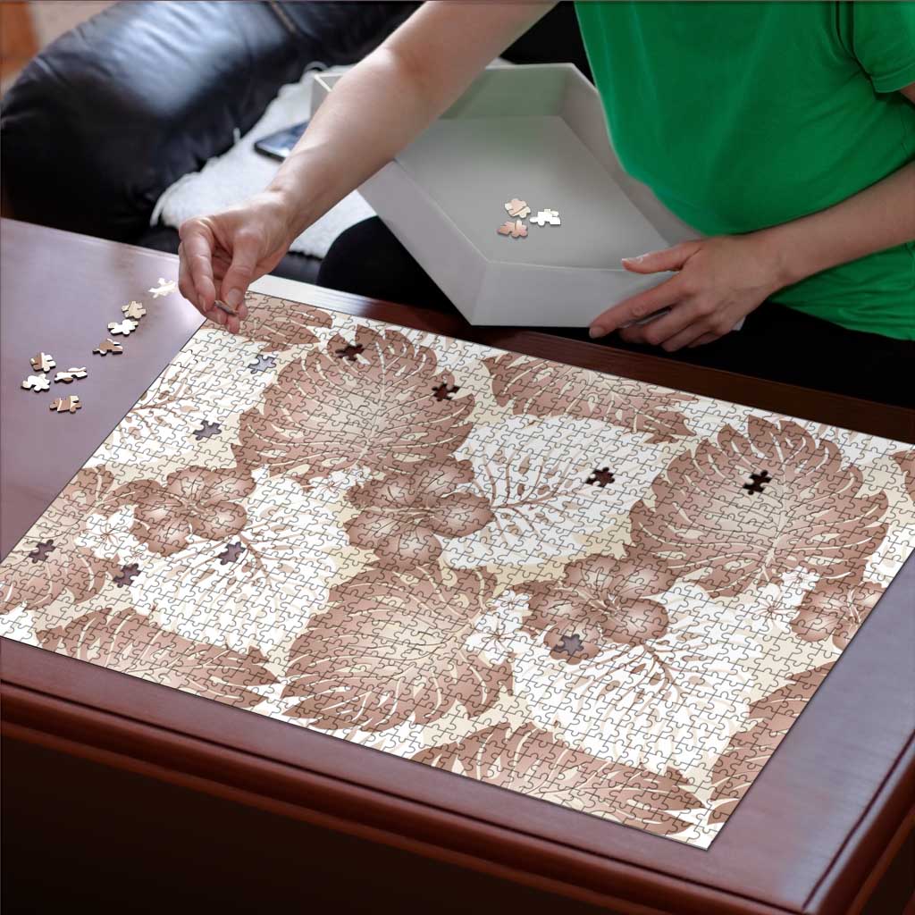 Mocha Mousse Aloha Hawaii Puzzle Monstera Hibiscus Plumeria Seamless Vibes - Polynesian Pride