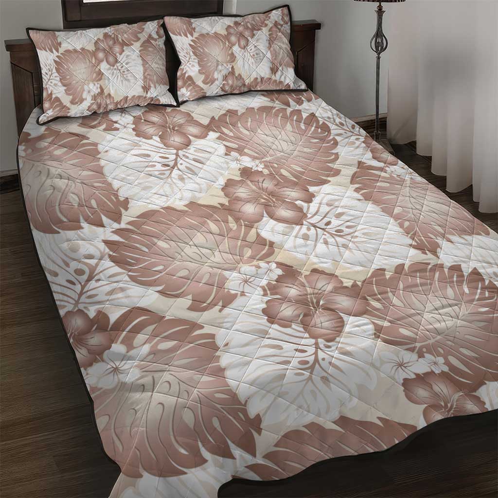 Mocha Mousse Aloha Hawaii Quilt Bed Set Monstera Hibiscus Plumeria Seamless Vibes - Polynesian Pride