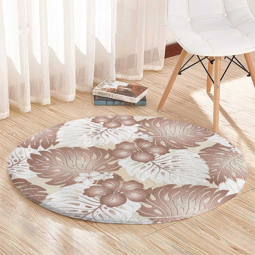 Mocha Mousse Aloha Hawaii Round Carpet Monstera Hibiscus Plumeria Seamless Vibes - Polynesian Pride