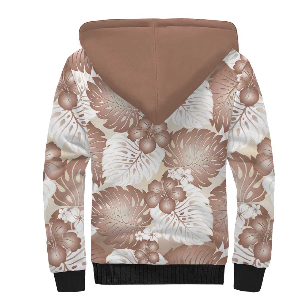 Mocha Mousse Aloha Hawaii Sherpa Hoodie Monstera Hibiscus Plumeria Seamless Vibes LT14 - Polynesian Pride