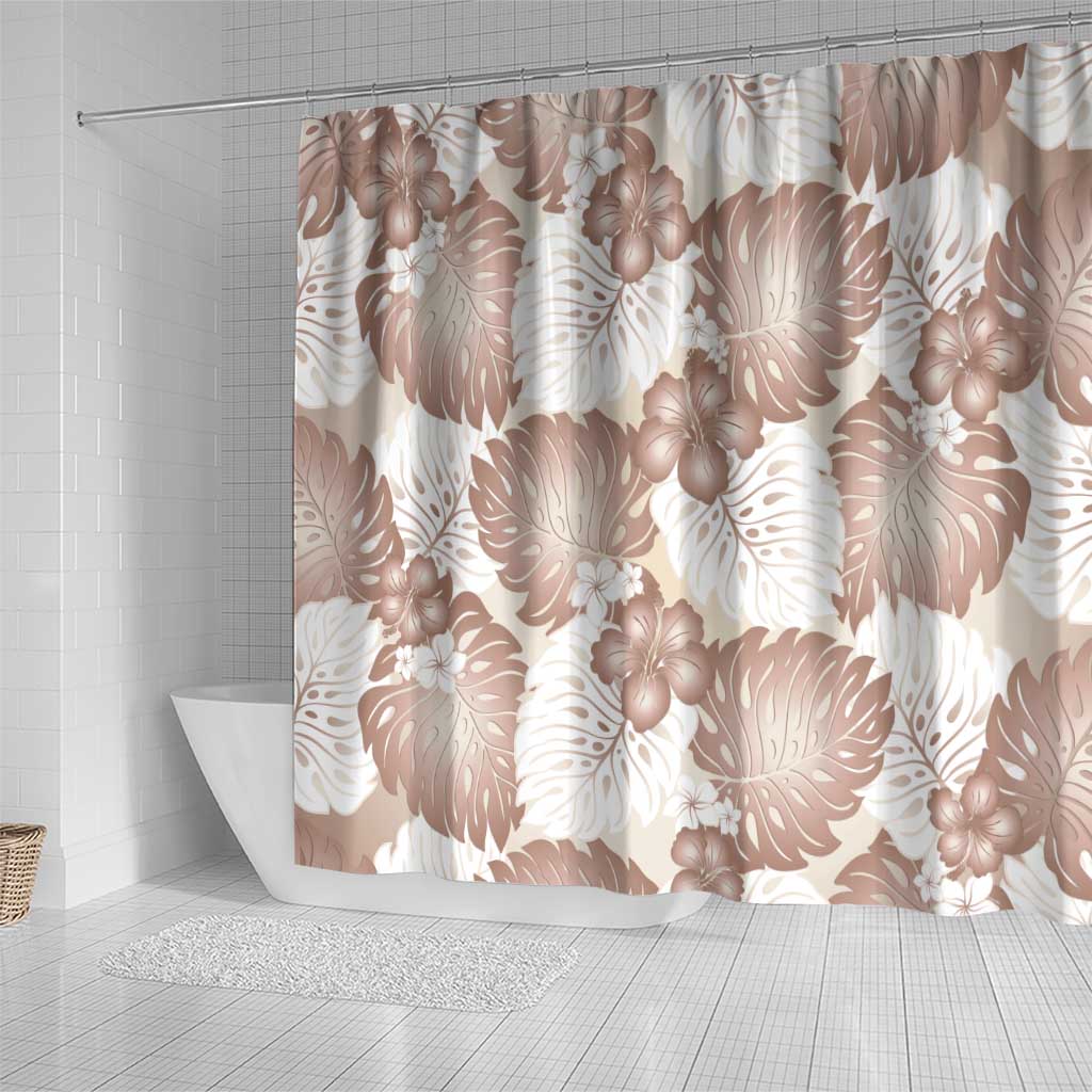 Mocha Mousse Aloha Hawaii Shower Curtain Monstera Hibiscus Plumeria Seamless Vibes - Polynesian Pride