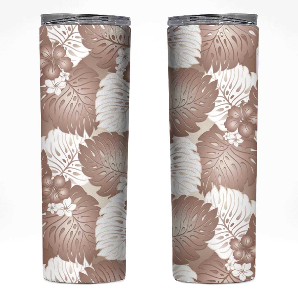 Mocha Mousse Aloha Hawaii Skinny Tumbler Monstera Hibiscus Plumeria Seamless Vibes - Polynesian Pride