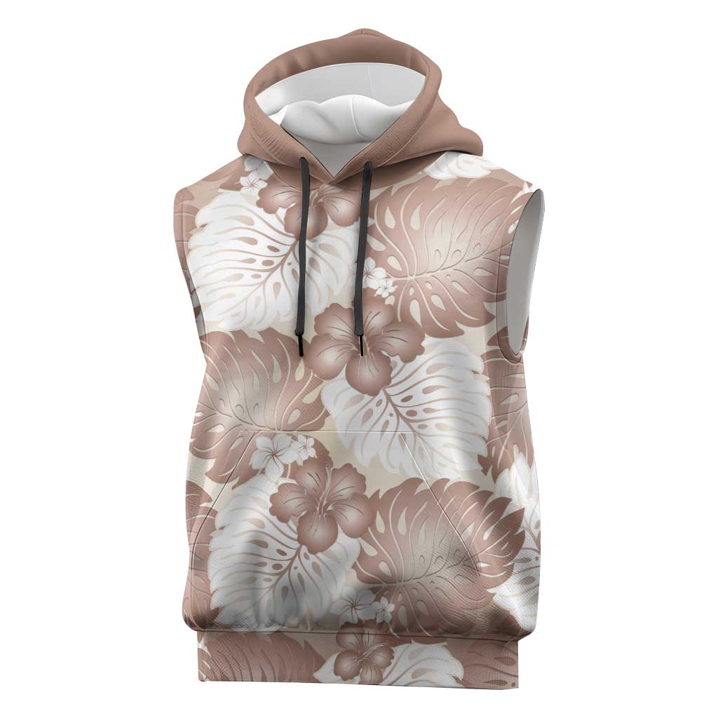 Mocha Mousse Aloha Hawaii Sleeveless Hoodie Monstera Hibiscus Plumeria Seamless Vibes - Polynesian Pride