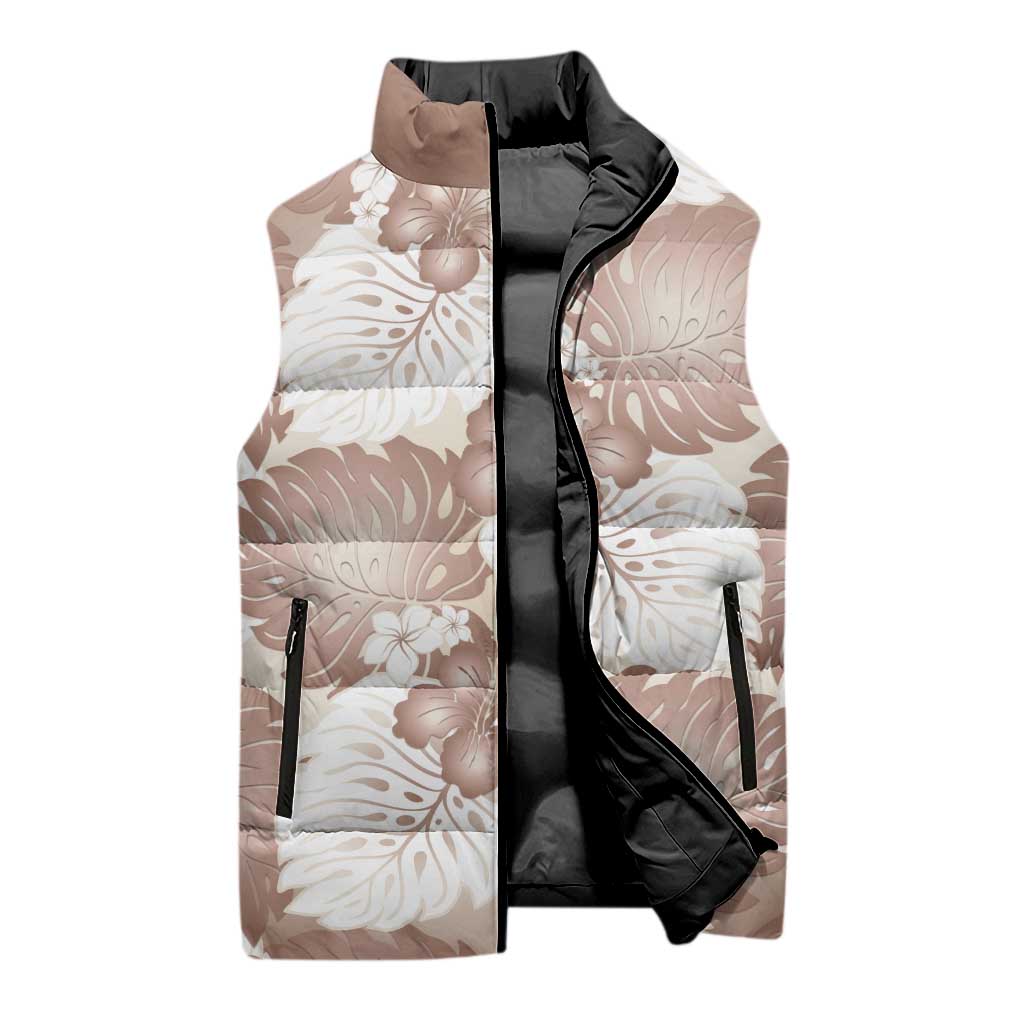 Mocha Mousse Aloha Hawaii Sleeveless Puffer Jacket Monstera Hibiscus Plumeria Seamless Vibes - Polynesian Pride