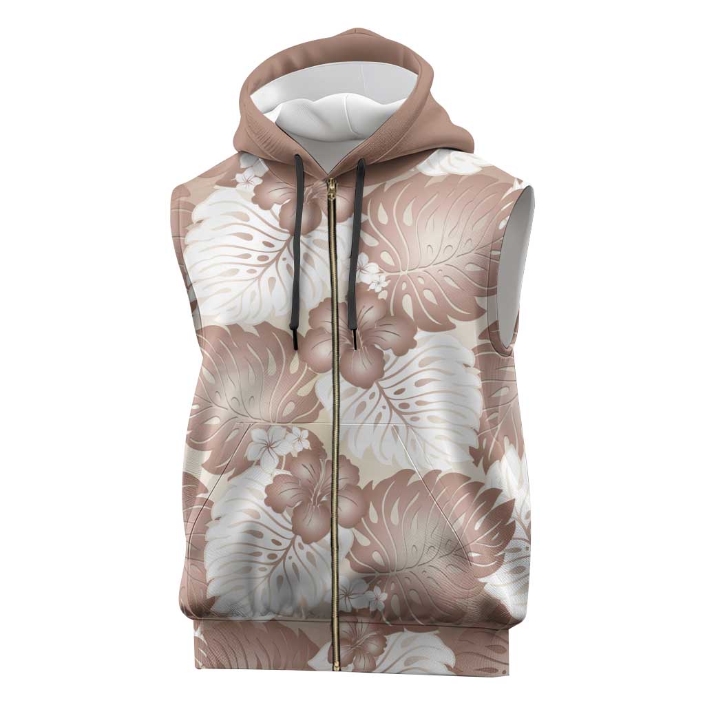Mocha Mousse Aloha Hawaii Sleeveless Zip Hoodie Monstera Hibiscus Plumeria Seamless Vibes - Polynesian Pride