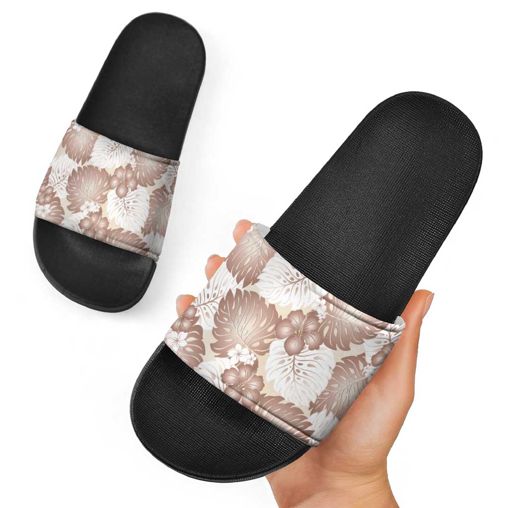 Mocha Mousse Aloha Hawaii Slide Sandals Monstera Hibiscus Plumeria Seamless Vibes - Polynesian Pride