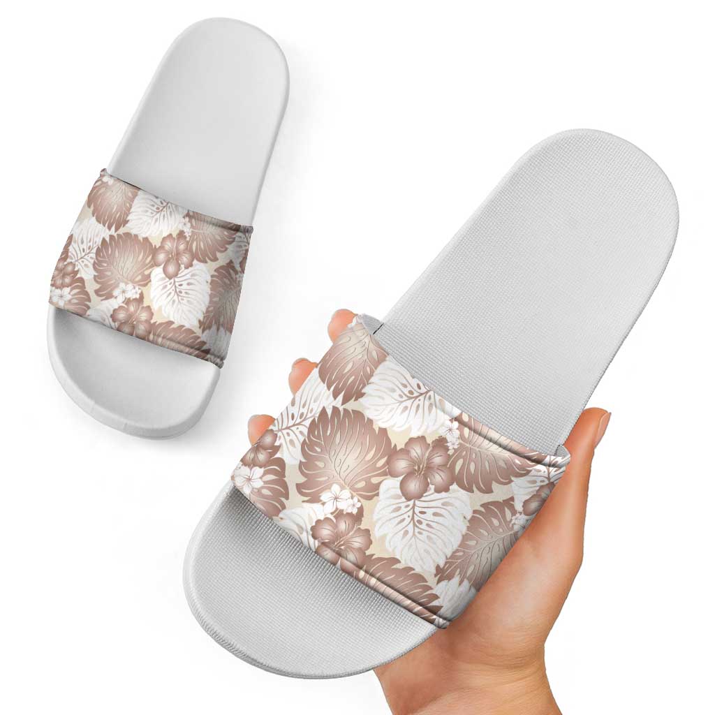 Mocha Mousse Aloha Hawaii Slide Sandals Monstera Hibiscus Plumeria Seamless Vibes - Polynesian Pride
