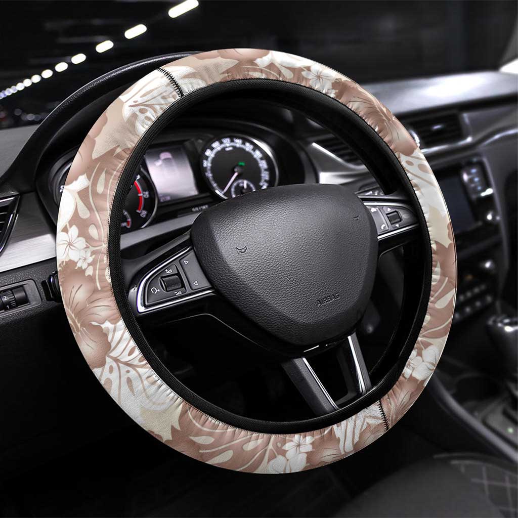 Mocha Mousse Aloha Hawaii Steering Wheel Cover Monstera Hibiscus Plumeria Seamless Vibes - Polynesian Pride