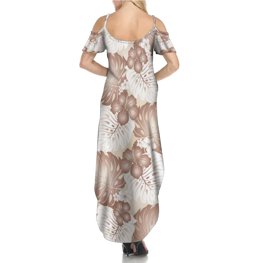 Mocha Mousse Aloha Hawaii Summer Maxi Dress Monstera Hibiscus Plumeria Seamless Vibes - Polynesian Pride