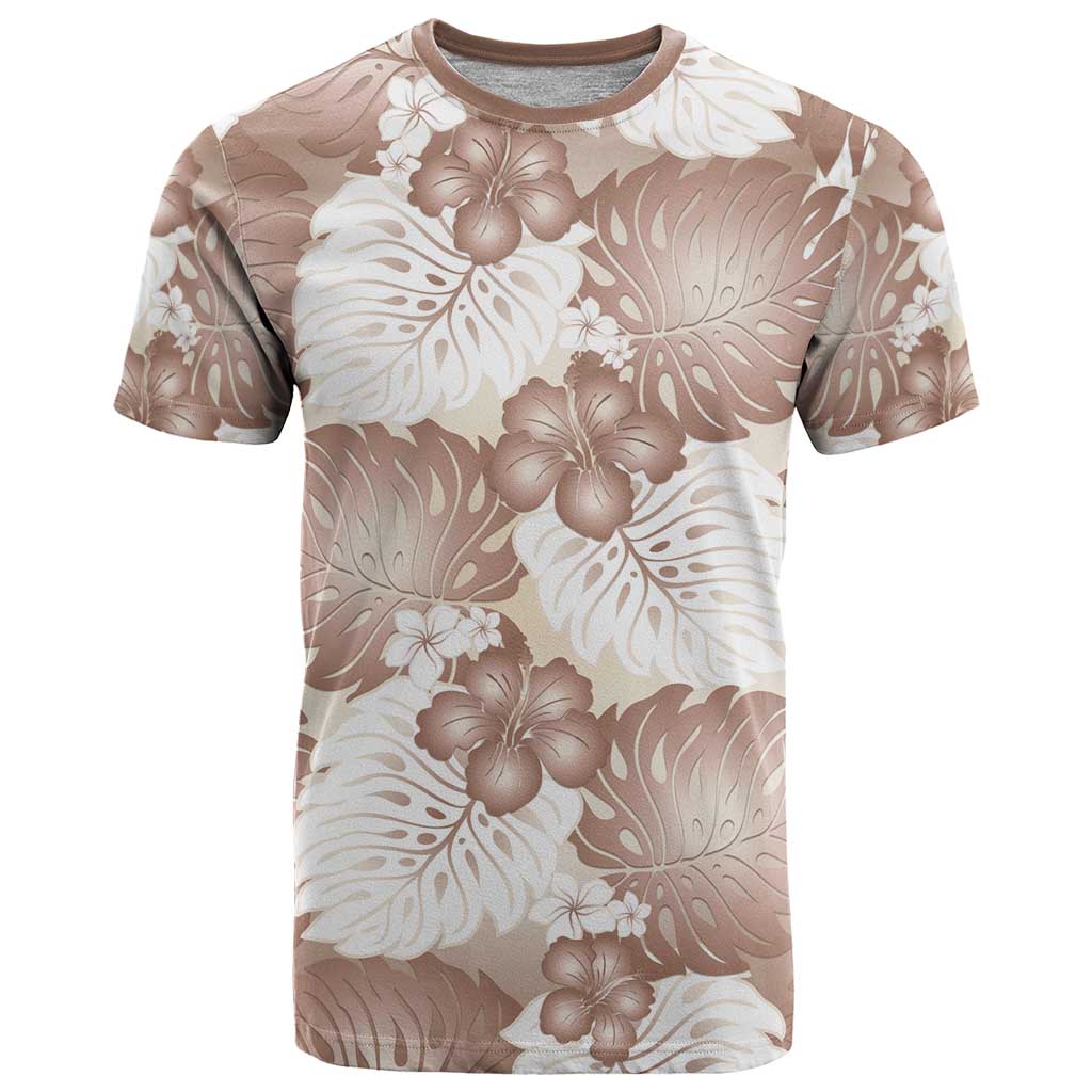 Mocha Mousse Aloha Hawaii T Shirt Monstera Hibiscus Plumeria Seamless Vibes - Polynesian Pride