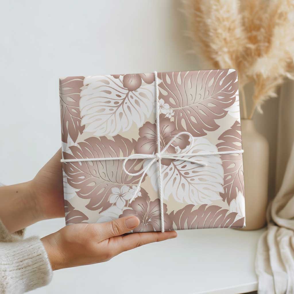 Mocha Mousse Aloha Hawaii Wrapping Paper Monstera Hibiscus Plumeria Seamless Vibes - Polynesian Pride