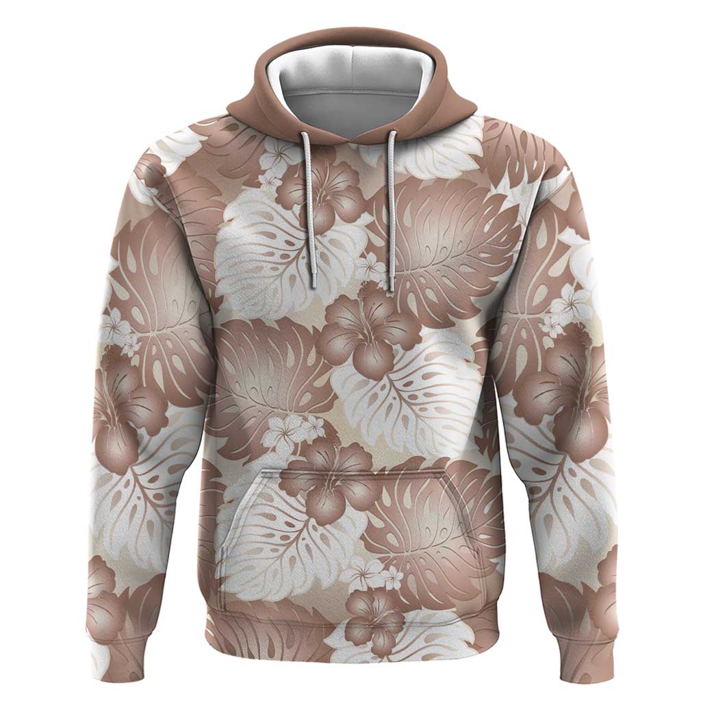 Mocha Mousse Aloha Hawaii Zip Hoodie Monstera Hibiscus Plumeria Seamless Vibes - Polynesian Pride