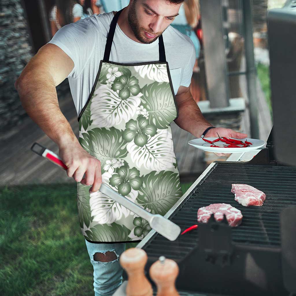 Sage Green Aloha Hawaii Apron Monstera Hibiscus Plumeria Seamless Vibes - Polynesian Pride