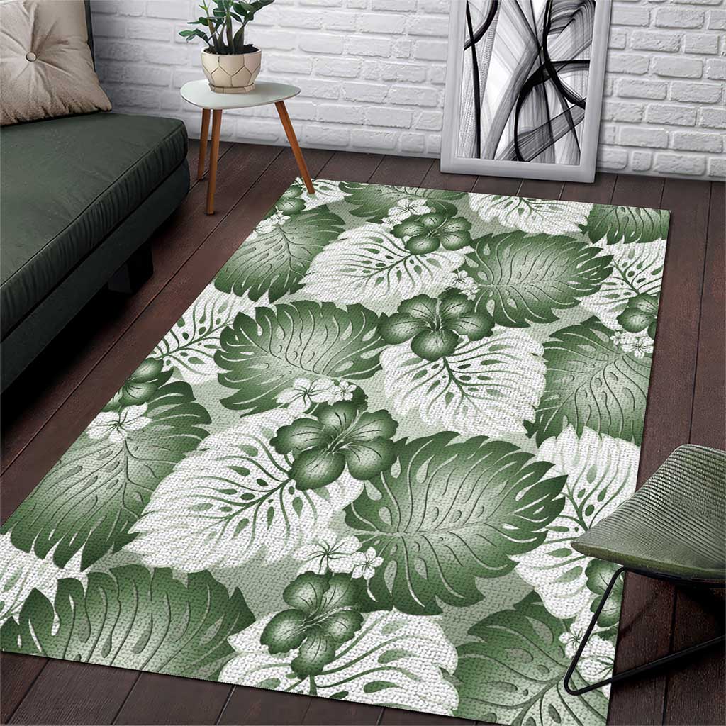 Sage Green Aloha Hawaii Area Rug Monstera Hibiscus Plumeria Seamless Vibes - Polynesian Pride