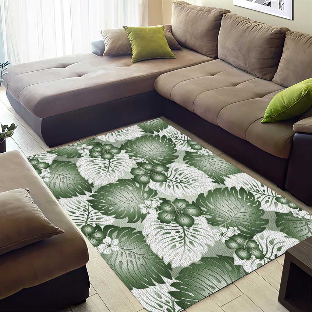 Sage Green Aloha Hawaii Area Rug Monstera Hibiscus Plumeria Seamless Vibes - Polynesian Pride