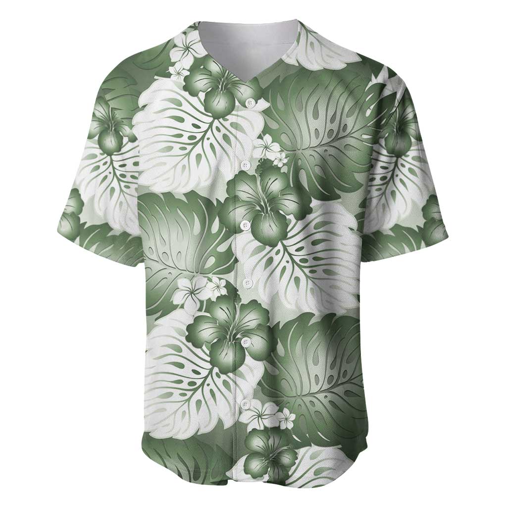 Sage Green Aloha Hawaii Baseball Jersey Monstera Hibiscus Plumeria Seamless Vibes - Polynesian Pride