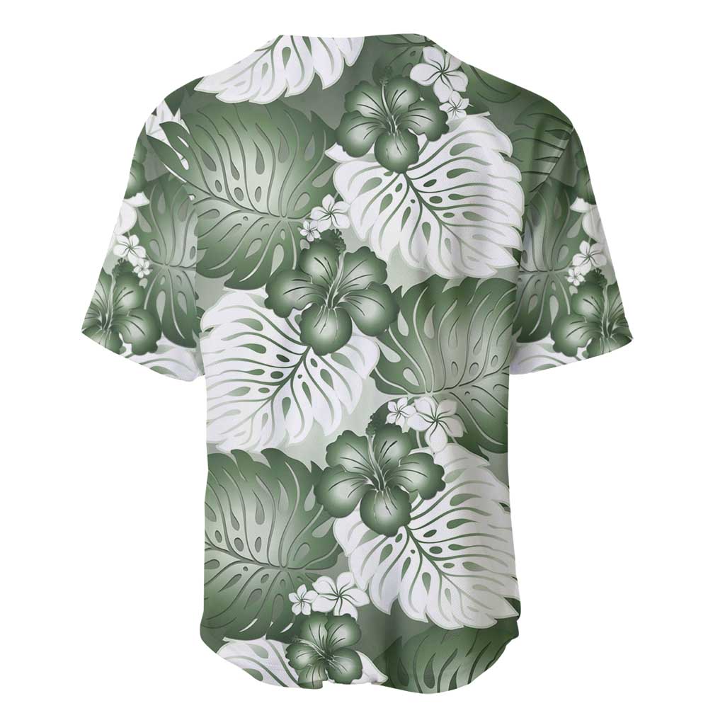 Sage Green Aloha Hawaii Baseball Jersey Monstera Hibiscus Plumeria Seamless Vibes - Polynesian Pride