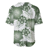 Sage Green Aloha Hawaii Baseball Jersey Monstera Hibiscus Plumeria Seamless Vibes - Polynesian Pride