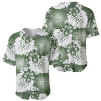 Sage Green Aloha Hawaii Baseball Jersey Monstera Hibiscus Plumeria Seamless Vibes - Polynesian Pride