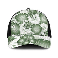 Sage Green Aloha Hawaii Baseball Net Cap Monstera Hibiscus Plumeria Seamless Vibes - Polynesian Pride
