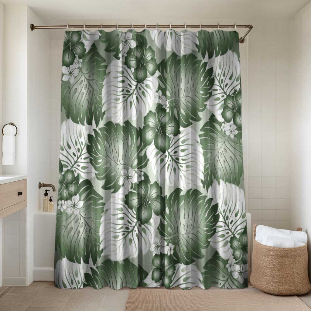 Sage Green Aloha Hawaii Bathroom Set Monstera Hibiscus Plumeria Seamless Vibes - Polynesian Pride