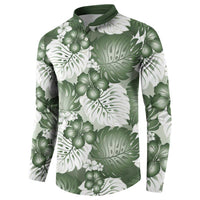 Sage Green Aloha Hawaii Button Sweatshirt Monstera Hibiscus Plumeria Seamless Vibes - Polynesian Pride