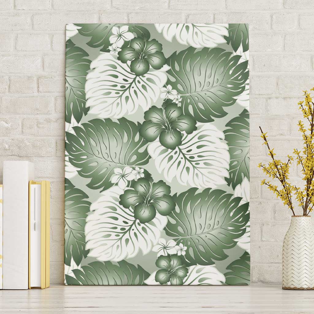 Sage Green Aloha Hawaii Canvas Wall Art Monstera Hibiscus Plumeria Seamless Vibes - Polynesian Pride